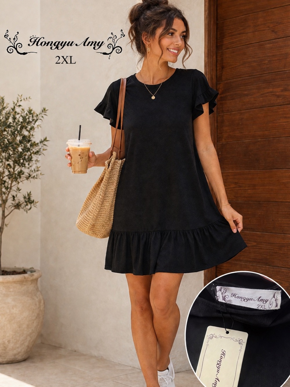 NWT, Hongyu Amy, Poly/Spandex Stretchy Dress, Elegant Black, Size 2X (Fits XL)